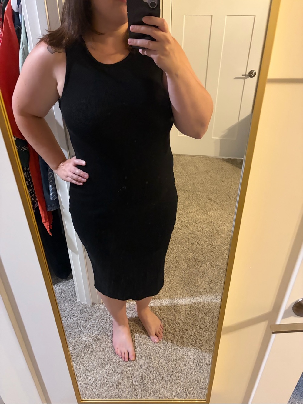 Marine Layer Black Ribbed Tank Midi Dress